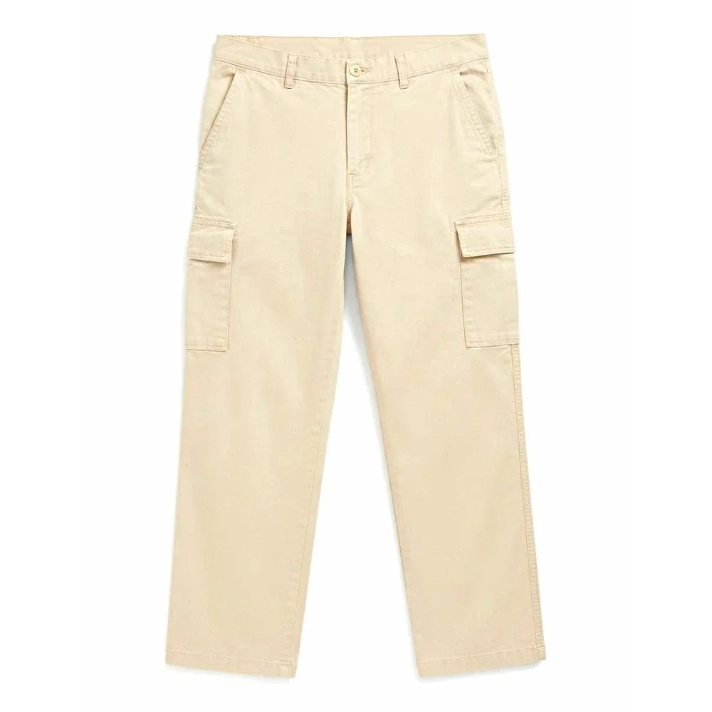 Ralph Lauren Boys Cargo Pants Beige Solid 100% Cotton Button Casual Wash